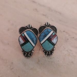 Sterling Silver And Turquoise Inlay Earrings